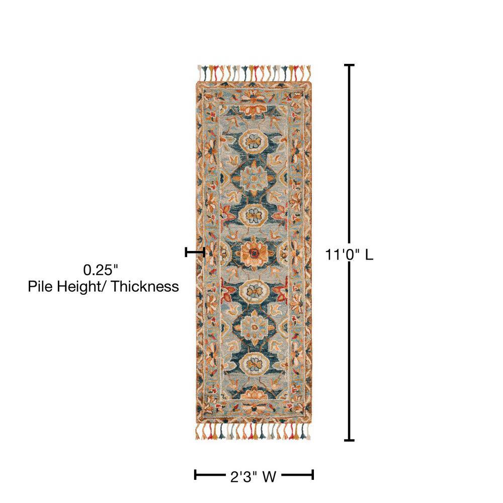 Gray and Navy Geometric Wool Handmade Runner Rug