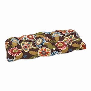 Floral Rectangular Outdoor Bench Cushion in Brown