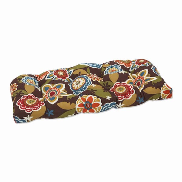 Pillow Perfect Floral Rectangular Outdoor Bench Cushion in Brown