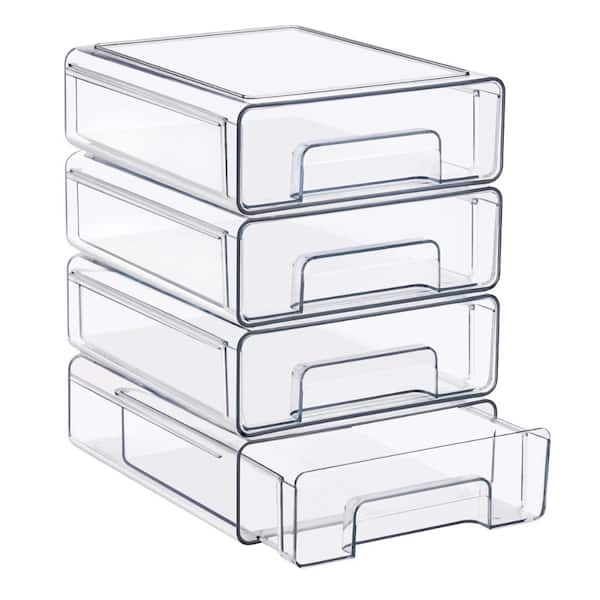 Sorbus Acrylic Flat Stackable Makeup Storage Container Organizer with Pull-Out Drawers, Clear, Set of 4