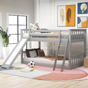 Gray Solid Wood Twin Over Twin Bunk Bed with Slide and Ladder