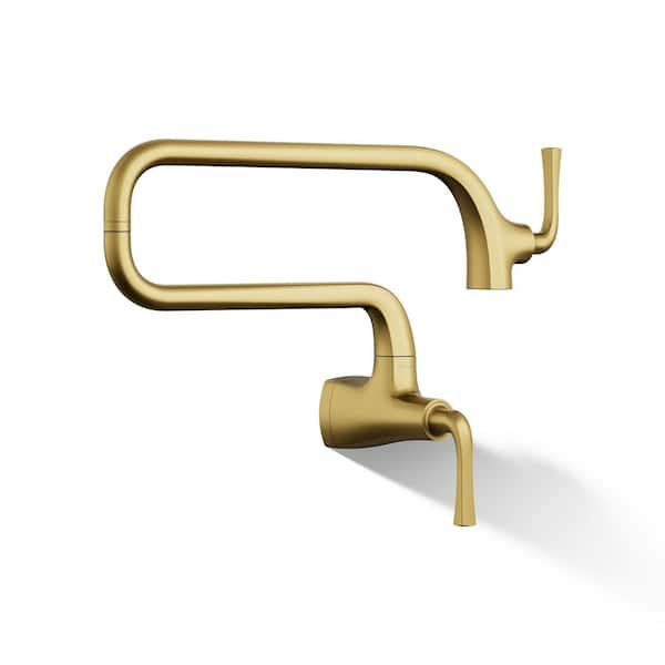 Graze Wall Mount Pot Filler Faucet in Vibrant Brushed Moderne Brass