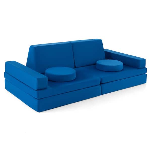 Costway 66 in. Square Arm 10-piece Foam Upholstery Materia Modular Sectional Sofa in Blue