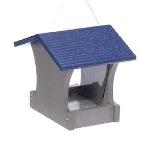 2 Qt. Green Solutions Hopper Feeder Gray with Blue Roof Small