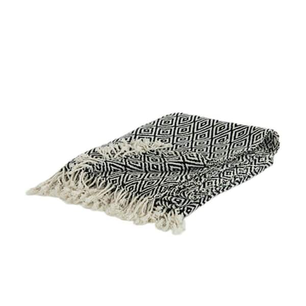 Black Geometric Cotton Throw Blanket