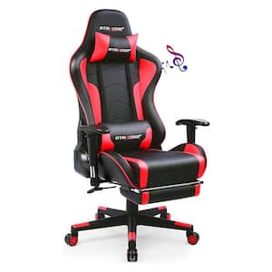 Red Gaming Chair with Footrest, Bluetooth Speakers Ergonomic High Back Music Video Game Chair Leather Desk Chair