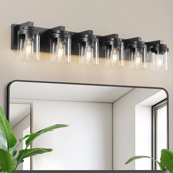 38 in. Modern 6-Light Black Vanity Light Over Mirror Bath Wall Lighting Fixtures with Clear Glass Shade