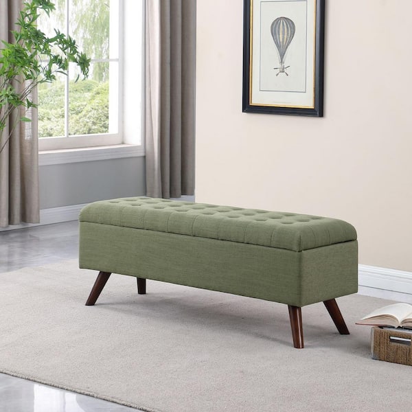 Homepop Olive Green Woven 48 in. Bedroom Bench Backless with Storage