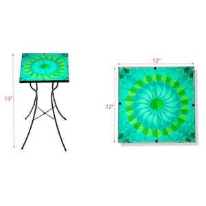 19 in. Leaf Design Glass and Metal Outdoor Side Table