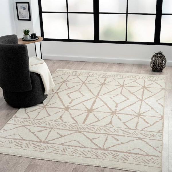 Diamond Neutral 5 ft. x 7 ft. Bohemian Geometric Polyblend Rectangle Indoor Area Rug