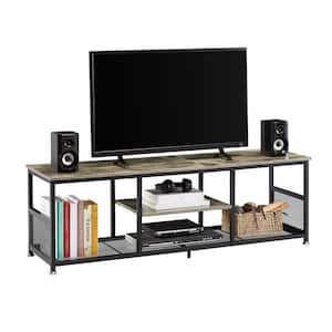 Industrial TV Stand for Televisions up to 60 in. 55 in. TV Console with Open Storage Shelves 3-Tiers Console Table, Gray