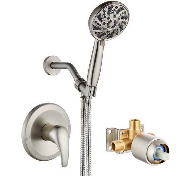 1-Handle Wall Mount Shower Trim Kit in Brushed Nickel with Hand Shower-1.8 GPM (Valve Included)