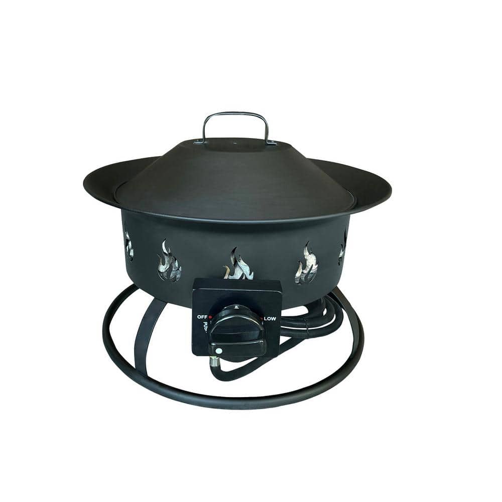 Round Black Gas Portable Camp Fire Pit with Pumice Stones