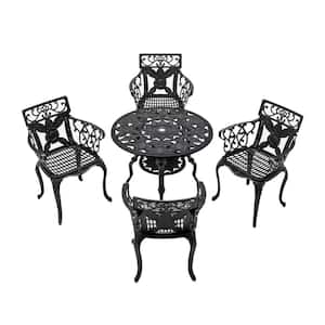 5-Piece Aluminum Black Patio Furniture Outdoor Dining Chairs Set
