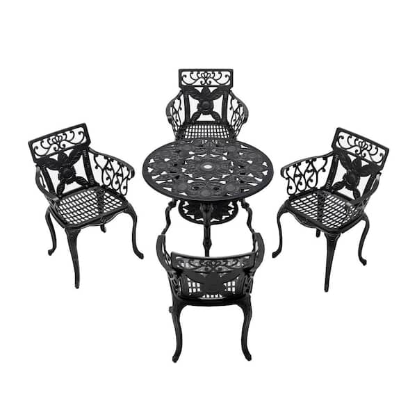 Tunearary 5-Piece Aluminum Black Patio Furniture Outdoor Dining Chairs Set