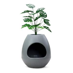 Plant Litter Box with Artificial Plants, DIY Cat Litter Box Furniture, Grey