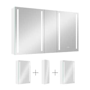 50 in. W x 30 in. H Rectangular Aluminum Medicine Cabinet with Mirror, LED Dimmable Light and 3-Door Cabinets