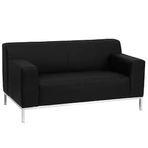 55.5 in. Black Faux Leather 2-Seater Loveseat with Square Arms