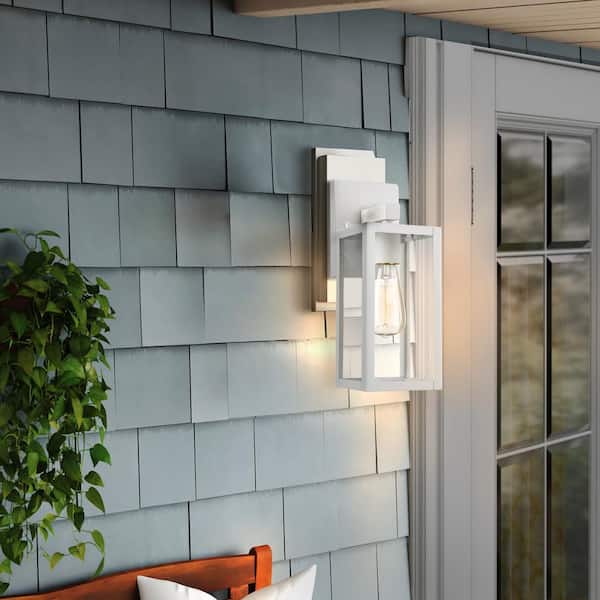 Martin 13 in. 1-Light White Hardwired Outdoor Wall Lantern Sconce with No Bulbs Included