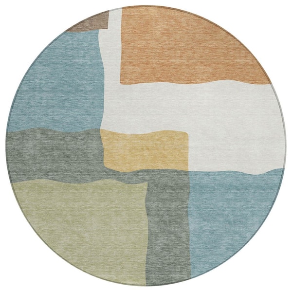 Chantille Machine Washable Indoor/Outdoor Abstract ACN2400 Seafoam 8 ft. x 8 ft. Round Rug