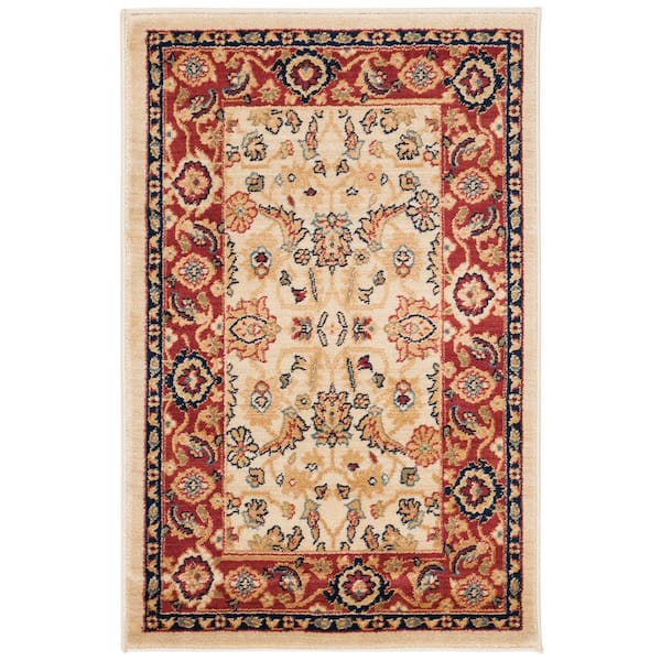 Austin 3 ft. x 4 ft. Cream/Red Oriental Border Area Rug