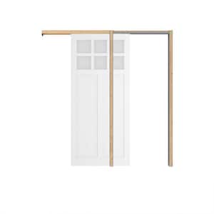 30 in. x 80 in. 6 Lites, Frosted Glass, Panel Sliding Door, MDF 1 Panel White Wood Pocket Door Frame with Hardware