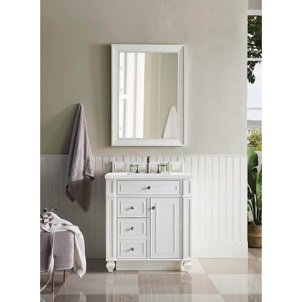 James Martin Vanities Bristol 30 in. W x 23.5 in. D x 34 in. H Single Vanity in Bright White with Solid Surface Top in Arctic Fall