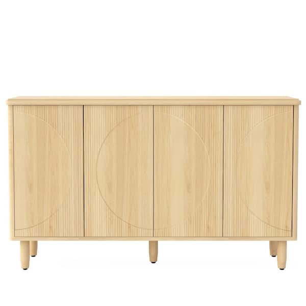 BYBLIGHT Ahlivia Light Brown Engineered Wood 59.4 in. Buffet Cabinet Sideboard with Shelves