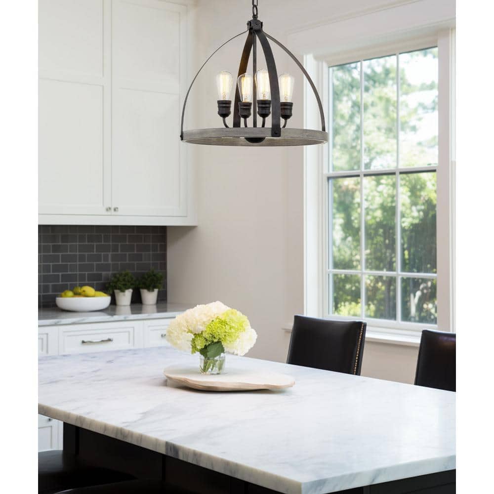 Selma 20" Black and Gray Oak Cage Pendant Light