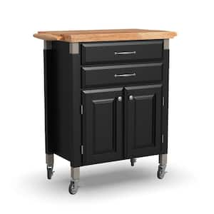 Dolly Madison Black Kitchen Cart with Natural Wood Top