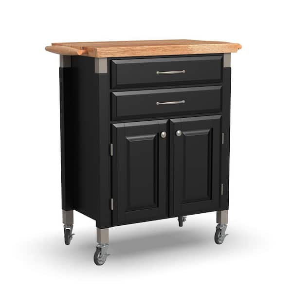 HOMESTYLES Dolly Madison Black Kitchen Cart with Natural Wood Top