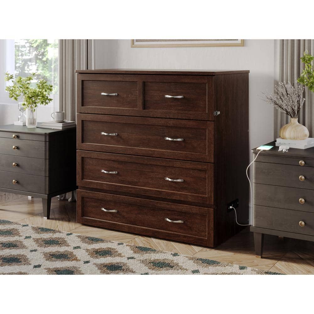 White Twin Murphy Bed Chest with Storage Drawer