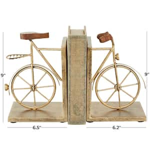 Gold Metal Bike Bookends with Wood Accents (Set of 2)