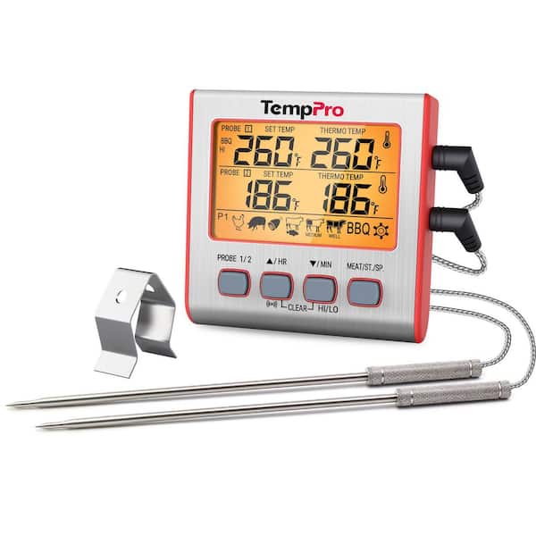 Digital Meat Thermometer with Dual Probes and Timer Mode Grill Smoker Thermometer