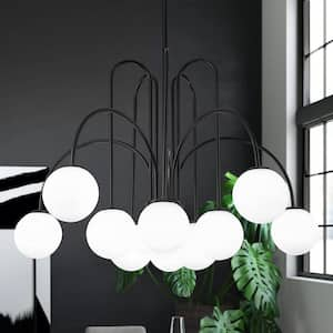 Ayden 10-Light Black Dimmable Sputnik Sphere Chandelier with Opal Glass Globe Bubble