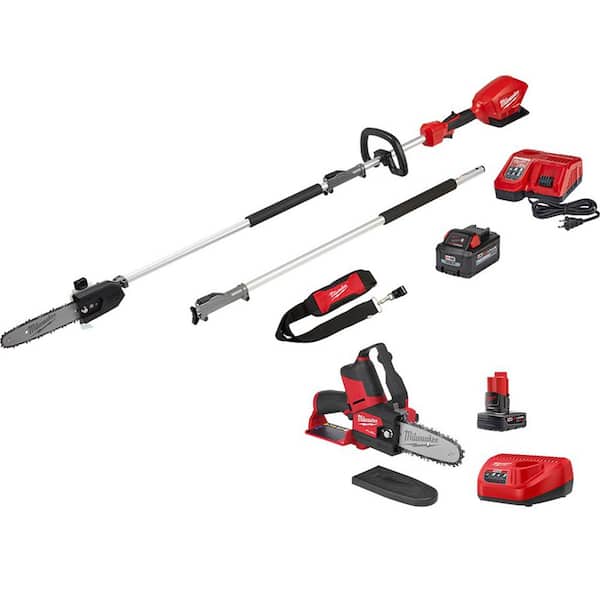 Milwaukee M18 FUEL 10 in. 18V Lithium-Ion Brushless Cordless Pole Saw Kit w/M12 FUEL 6 in. HATCHET Pruning Saw Kit (2-Tool)