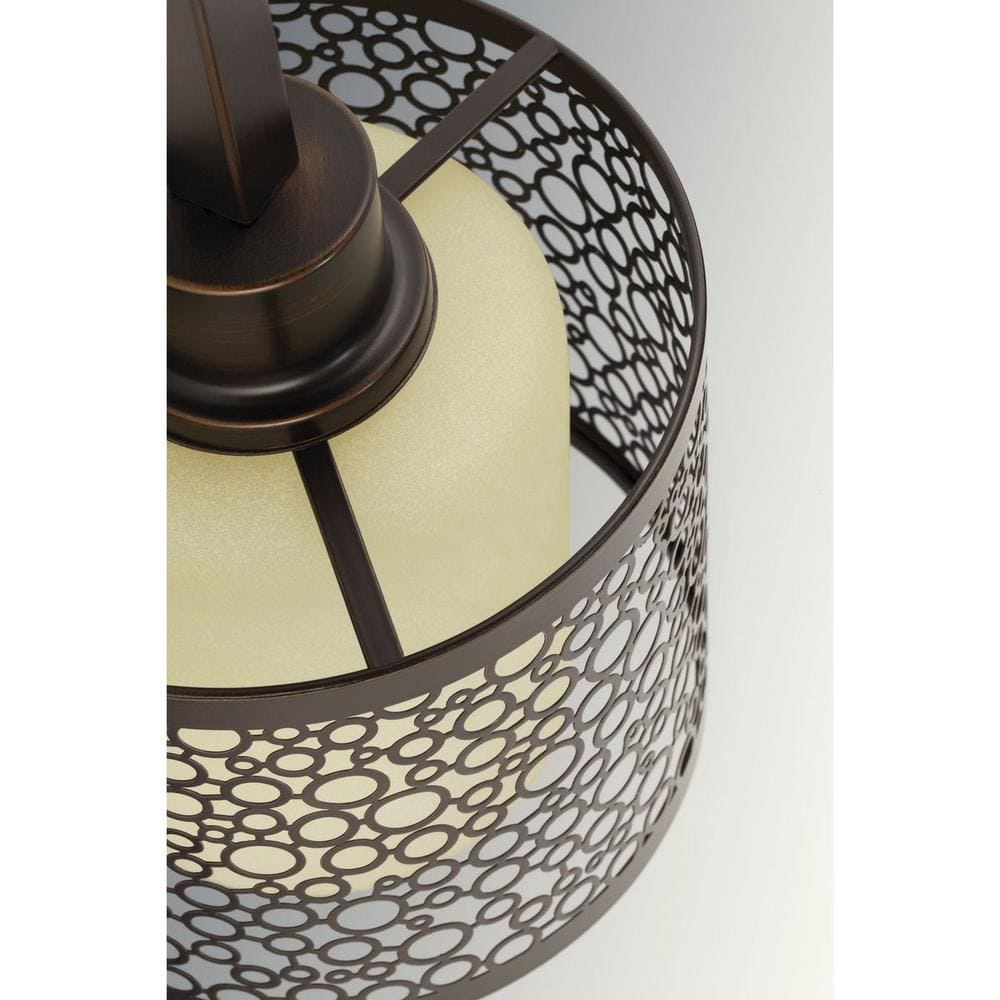 Antique Bronze Drum Pendant Light with Natural Parchment Glass