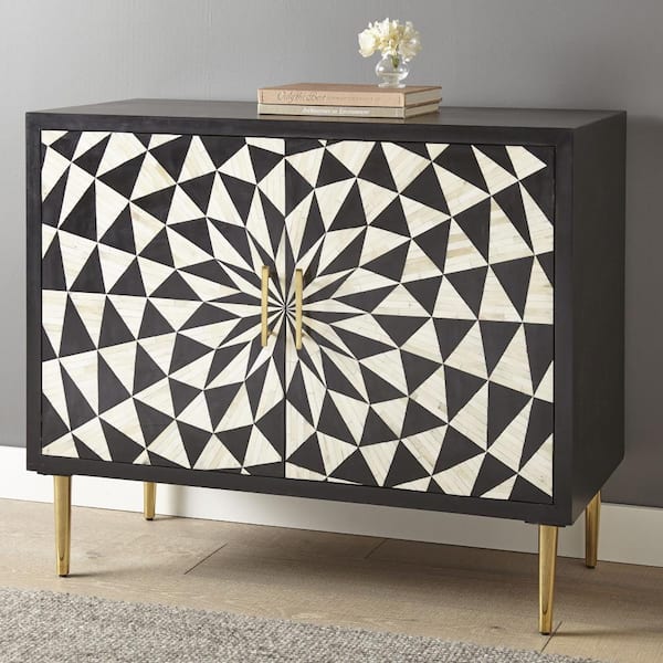 Benzara Ebony and Ivory 2-Door Accent Cabinet