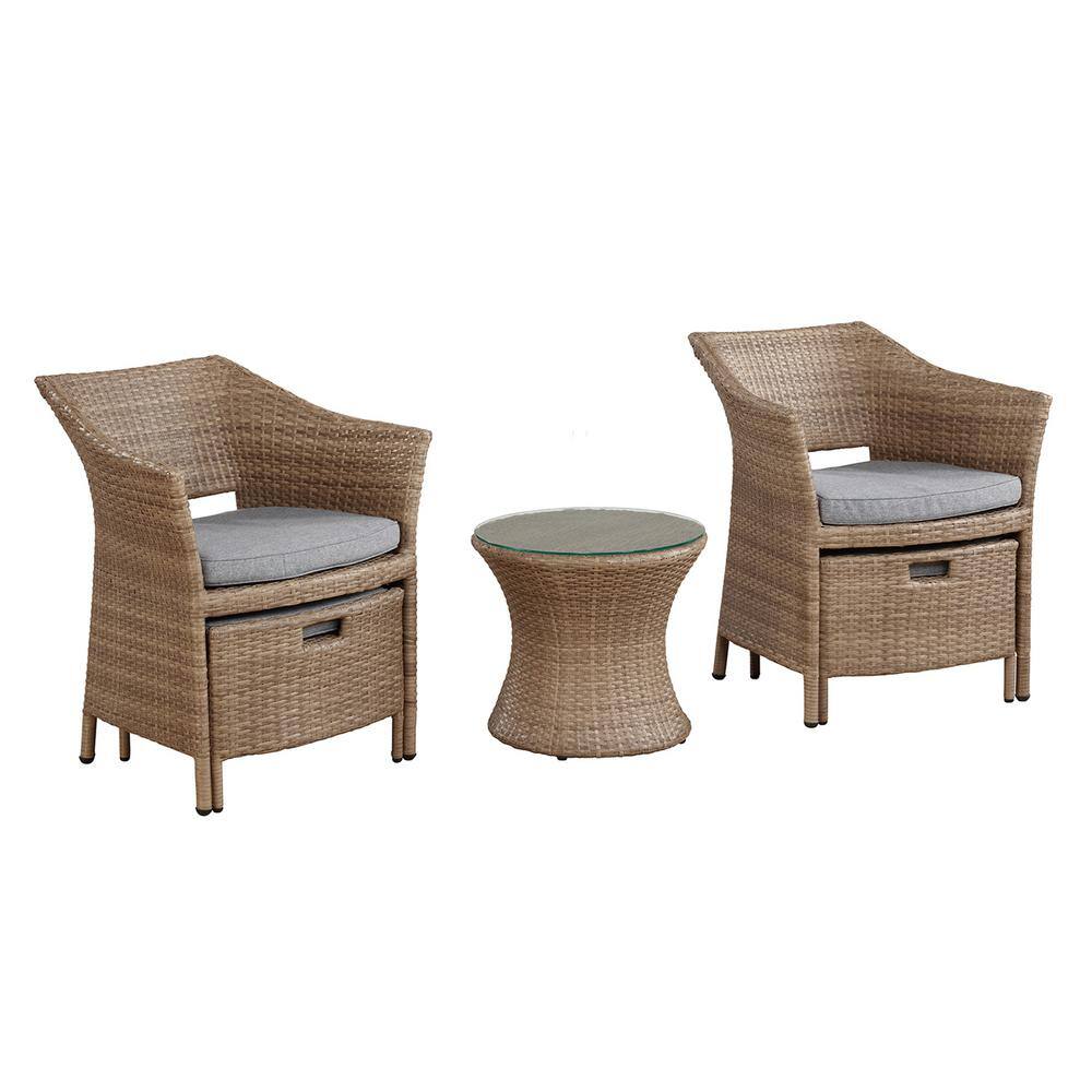 Kokoli 5-Piece Light Brown Wicker Outdoor Conversation Set with Gray Cushions