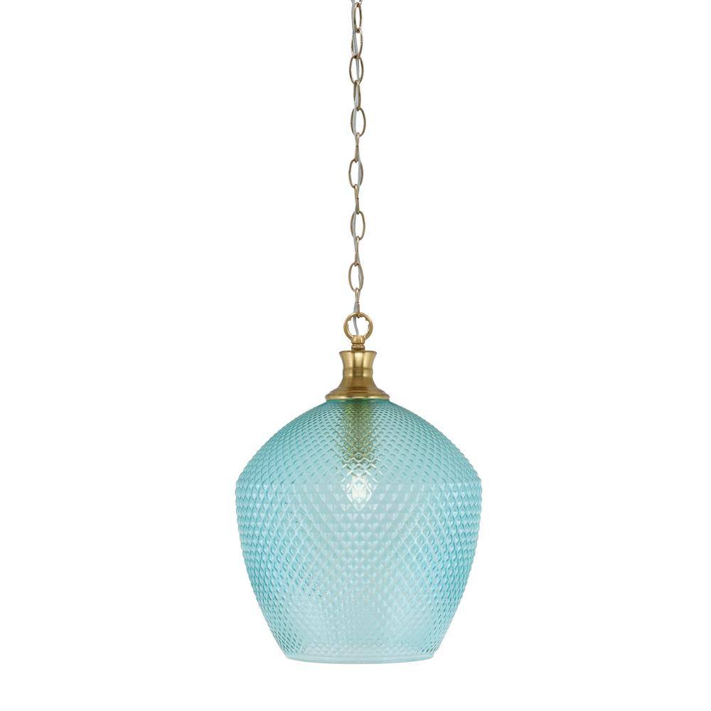 Tyler 60-Watt 1-Light New Age Brass Chain Mini Pendant Light with Turquoise