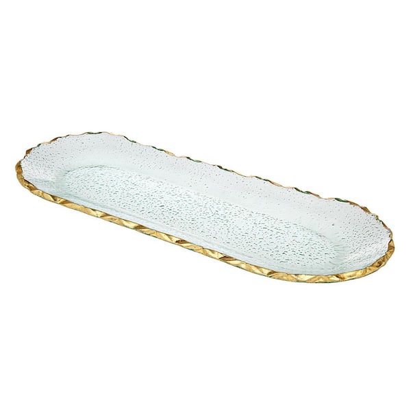 HomeRoots Clear Oval Crystal 17.72 in. Decorative Serving Tray