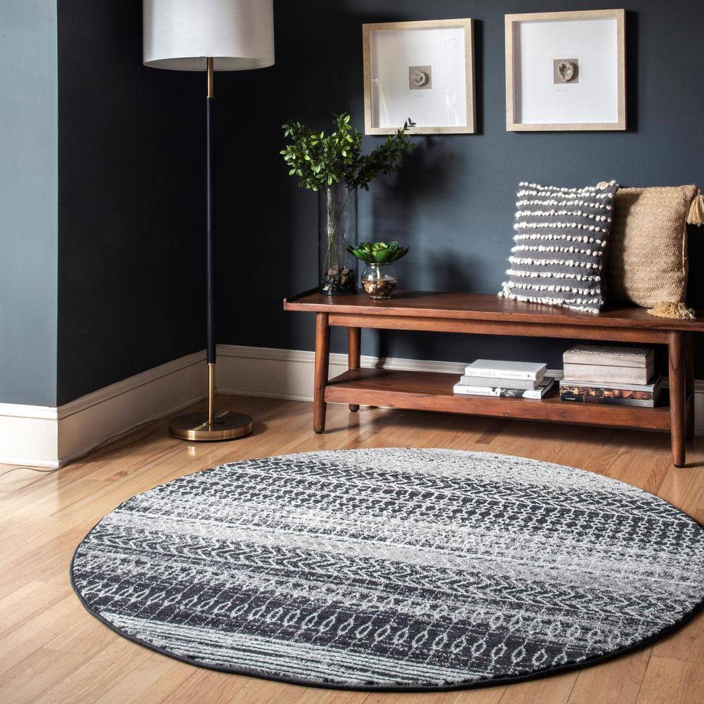 Reversible Dark Gray Stripe Synthetic Area Rug 62"x24"