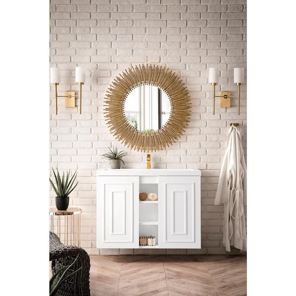 Alicante' 39.4 in. W x 15.6 in. D x 29.4 in. H Bathroom Vanity in Glossy White with White Glossy Resin Top