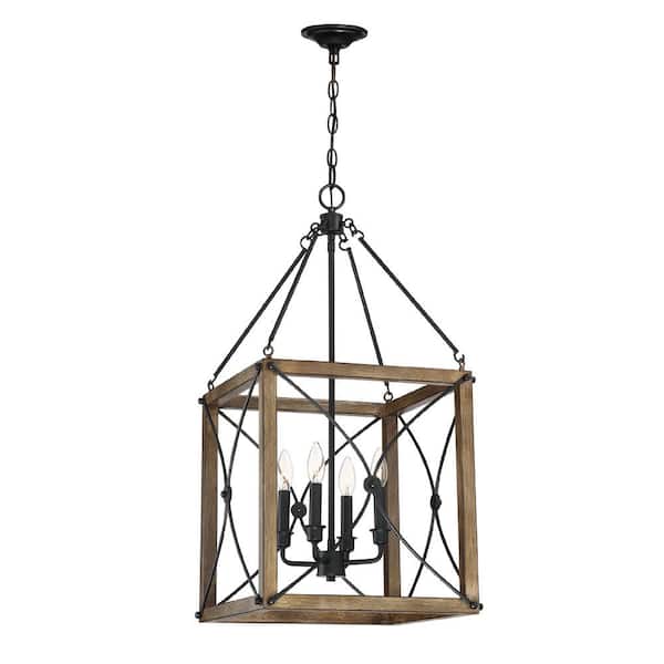 Alden 60-Watt 4-Light Vintage Black Traditional Pendant Light with Open Cage Design and No Bulbs Included