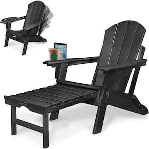 Black Reclining Plastic Adirondack Chair with Footrest