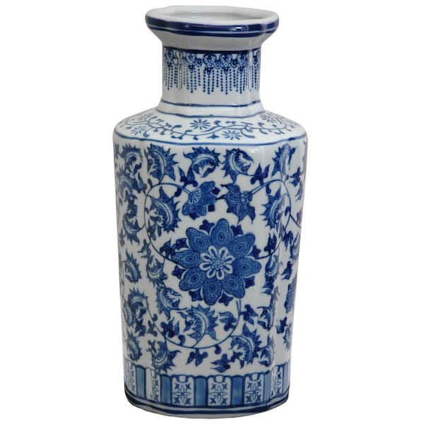RED LANTERN 12 in. Porcelain Decorative Vase in Blue