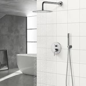 1-Spray Patterns Round 10 in. Wall Mount Dual Shower Heads with Handheld in Brushed Nickel (Valve Included)