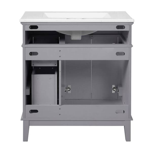 LuckByte 30 in. Gray Wood Rectangle Vessel Sink Bathroom Vanity