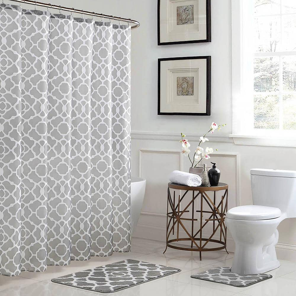 Bath Fusion Elsa Geometric 18 in. x 30 in. Bath Rug and 72 in. x 72 in