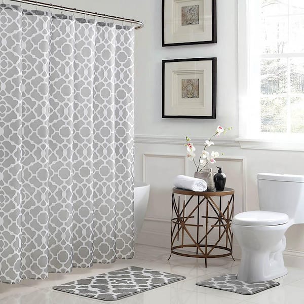 Bath Fusion Elsa Geometric 18 In X 30, Grey White And Beige Shower Curtain